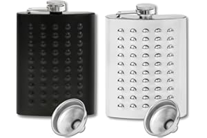 FLANACOM 2x piersiówka ze stali szlachetnej z lejkiem w zestawie - 8 uncji. 227 ml - stal nierdzewna - w kolorach matowej czerni i matowego zielonego - elegancki design wojskowy - na wódkę i alkohol każdego