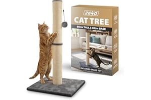 Rex & Roxy Cat Scratching Post 80CM | Tall Sisal Scratch Pole For Indoor Cats | Plush Base Cat Tower With Hanging Toy | Strong Post For Kittens And Large Breeds