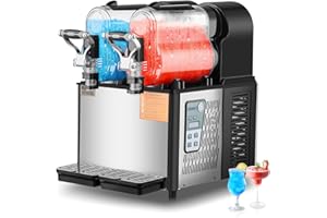 VEVOR Machine à Granité Commerciale 2x3L Double Réservoir, Machine à Boissons Glacées en Inox de 24 Tasses, Distributeur de Boissons Frappées Granitas Margarita Smoothie, pour Restaurants Cafés Bars