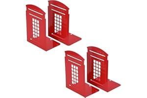 MerryNine London Metal Bookends Heavy Duty Non-Slip Sturdy Decorative Gift for Library Office School Library Red-2pairs