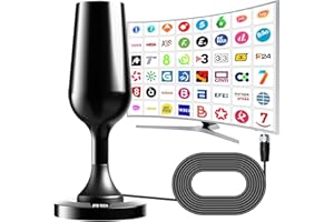 DTB TECH Antena de televisión Inteligente ，Antena de TV Digital en recepción 360° Base magnética Resistente para fácil instalación, Compatible en TV portátil 4K 1080p Todos los televisores (Negro)