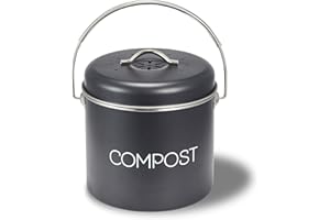 Supremery Poubelle à compost Poubelle pour déchets organiques – Seau de 3 l Conteneur anti-odeurs – avec poignée pivotante – Filtre à charbon pour cuisine, Acier inoxydable, Gris