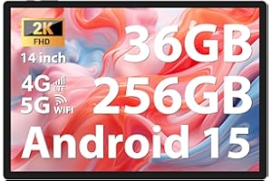 FASTWD Tablet 14 Pollici 2K Android 15 Tablet Octa-Core 2.0Ghz,36GB RAM+256GB ROM/2TB,20W/11580mAh,Foto AI 13MP+8MP,2000 * 1200 incell FHD+,Face Unlock/GPS/BT 5.0/TÜV/USB-C,Nero