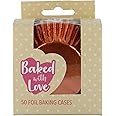 Baked With Love Foil Baking Cases, Cups, Greaseproof Cupcake Cases, Rose Gold - Pack of 50