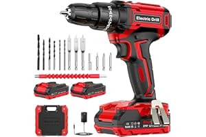 BETENST Power Drill Set 21V, Cordless Hammer Drill with 2 Batteries 2.0Ah,42N.m Max, 25+3 Torque, 2 Speed, LED Light, 20pcs Bits Electric Drills for Home