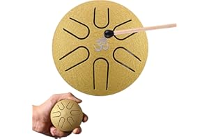 Aedcbaide Mini Steel Tongue Drum, 3 Pollici 6 Note Handpan Strumenti Musicali Tamburo in Acciaio Tromba Strumento Musicale con Bacchette per l'educazione musicale Concerto Yoga Principianti (oro)