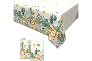 Dagelar 2PCS Jungle Animal Birthday Tablecloth,Safari Table Covers Plastic Party Tablecloths Jungle Theme Birthday Party Decoration for Kids 137 * 274cm