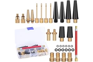 zoerbufan 33 Pièces Embout Pompe Velo Set, Adaptateur de Pompe à Vélo avec Boîte de Rangement, DV SV AV Adaptateur Pompe Velo avec Tuyau de Gonflage pour Vélo, Pompe à Vélo et Compresseurs Pompes