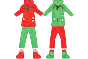 UIEAMSIO Disfraz de Elfo Ropa, Accesorios Elfo Navidad, Ropa de Navidad para Mini muñecas,Elf Doll Accesorios de Navidad, Arriba y Pantalones