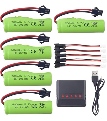 2 Batteries 3.7V 500mAh Avec Câbles USB Pour Voiture RC Huina – Compatible 1337, 1338, 1516, 1517, Prise JST