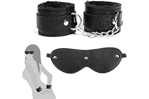 QUINTROST Qoosea SM Bondage Kit, Esposas de Cuero Sexy + Máscara de Ojos, BDSM Restraints Kits Adultos Erótico Sex Toys, Juguetes Sexuales Set Eróticos para Parejas, Negro