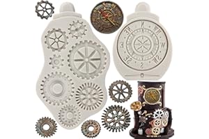 MYPRACS Juego de 2 moldes de silicona Steampunk para decoración de pasteles, pasta de goma, decoración de cupcakes, caramelo, chocolate, arcilla polimérica, MY106CK