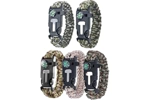 JYNVO 5 pezzi cintura di corda di sopravvivenza, braccialetto multifunzionale 5 in 1 con pietra focaia, corda di salvataggio a 7 anime per il campeggio e la sopravvivenza all'aperto