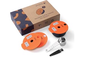 RECAFIMIL Capsulas tassimo reutilizables Cápsula de café compatibles para tassimo Cápsula de repuesto recargable, filtro de café para Tassimo (220ml in Orange+Spoon+ 180ml Lids)