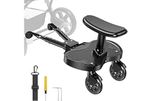 BugyKido Planche Poussette Universelle, Marche Pied Poussette Universelle avec Siège, Sangle de Suspension, Compatible Avec 99% des Poussettes, Planches à roulettes pour Enfants de 2 à 6 Ans (25KG)