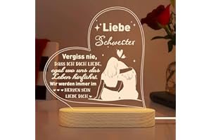 ‎WEEYIN weeyin Schwester Geschenk, Geschenke für Schwester LED Nachtlicht mit Holzsockel, Geburtstagsgeschenk für Frauen, Personalisierte Geschenke Schwester, Beste Schwester Geschenke