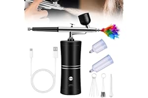 GOEDCH Kit Aérographe Multi Fonctions avec Compresseur: Kit Aérographe Sans Fil avec Compresseur d'air, Brosse à Air Rechargeable pour Nail Art, Décoration de Gâteau, Modélisation de Tatouage (Noir)