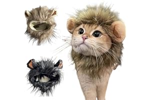 Yanmucy Lion Mane Costume for Cats, Lion Mane Wig Hat with Ears Pet Costume Cat Outfit for Halloween Party Furry Pet Clothing Accessories for Small Dogs Kittens Large 2
