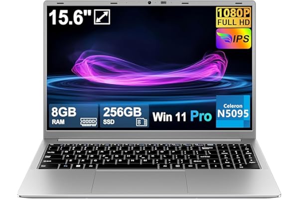 Ordenador Portátil 15,6 Pulgadas Celeron N5095 2,9 GHz Win11 Pro 8GB 256GB SSD Expansión 1TB 5G WiFi 1920x1080 FHD BT4.2 HDMl USB 3.0 Portatil con Ratón Inalámbrico y Teclado Español Membrana - Sliver