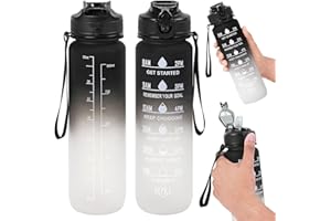 Livhome 1L Leakproof Hourly Water Bottle, BPA-Free Plastic Bottle with Straw, Time-Marking Intake Tracker, Motivational Gym & Sports Hydration Bottle for Adults (Black/White)