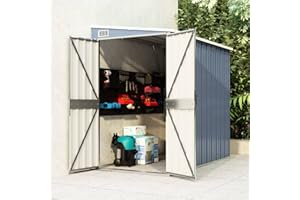 Norheim Cobertizo de Jardín Pared, Cobertizo de Almacenamiento Metalico, Casetas Jardin Exteriores, Cobertizo de Herramientas, con Puerta con Cerradura, Cobertizo de Acero Gris 118x194x178cm