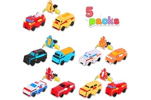 AUBY Coches de Juguete para Niños - 5 Piezas de Juguetes transformadores para niños y Niñas de 3 4 5 6 7 8 años, 10 Estilos de Juguetes de Automóvil, Navidad, Pascua, Regalos de Cumpleaños para niños