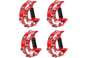 JOIKIT 4 PCS 230 x 200 x 48mm Double Row Tambourine, Red Half Moon Tambourine with Double Row Metal Jingles, Hand Held Tambourines for Musicians Singers Bands