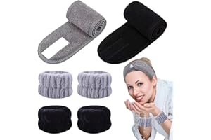 KEYRI Juego de spa de 6 piezas – Diademas y facial, calcomanías suaves y elásticas para lavado facial, cuidado de la piel, ducha, deportes y yoga (negro + gris)
