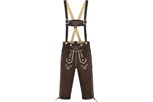 Bohmberg Läderbyxor för män av nötläder, brun, med hängslen, bayersk dräkt för Oktoberfest