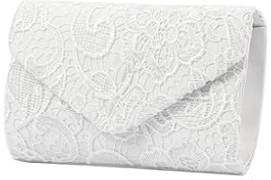 MINICLOSS Women's Evening Bag Lace Clutch Elegant Wedding Bags Shoulder Bag Handbag Satin Bag and Party Ball Evening Handbag Bridal Bag Shoulder Bag, White