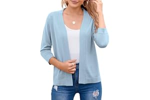 TASAMO Women's Elegant Cropped Cardigan 3/4 Sleeve Open Front Shrugs Sweater