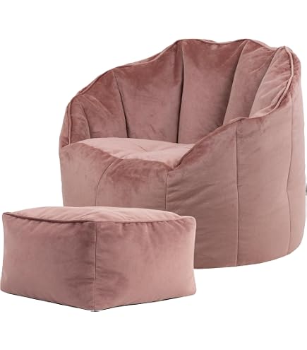 Produktbild von Icon Sirena Sitzsack Sessel Mit Hocker Für Erwachsene, Hellblau, Flauschiger Samtstoff, Riesen Sitzsack Samt Mit Füllung, Bean Bag Chair, Bequemer Sessel Wohnzimmer, Lounge, Schlafzimmer, Büro