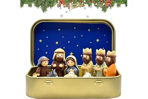 Julkrubba set 3D-tryck religiös fickstorlek plåtlåda figurer | Julkrubba figurer för skrivbord hem bokhylla öppen spis inomhus kontor sängbord
