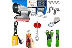 Bigorenda Winches Electric Hoist 200KG Wireless Remote Control/Wired Control 2 in 1, Electric Hoist Lift 20M/10M Lifting Height,Single/Double Sling,Emergency Stop Switch,for Factory Warehouse Garage