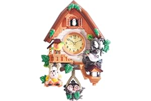 Ioensy Cuckoo Clock Hanging Low Noise Simple European Style Decorative Watch Tree House Wall Clock for Kids Bedroom Dining Room Apartment, Yellow