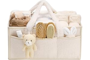 Komergave Wickeltasche Organizer, Wickel Organizer Unterwegs, Tragbarer Wickelkorb mit Herausnehmbaren Fächern, Wickeltasche Unterwegs, Aufbewahrungskorb Baby für Wickel und Babysachen