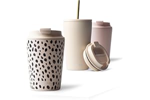 MAMEIDO Termo Cafe 350 ml, Vaso Termico Antigoteo, Taza Termica acero inox sin BPA, Vaso Termo Cafe para llevar (Almond Flakes)