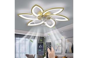 YUNZI Muto Ventilatore da soffitto con luce con telecomando, LED Dimmerabile Lampada da soffitto Moderno Illuminazione per Soggiorno Camera da letto, Regolabile 6 velocità, Oro 78CM