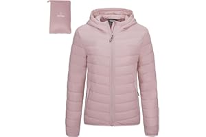 Outdoor Ventures Chaqueta acolchada ligera para mujer, chaqueta de entretiempo, cálida chaqueta de invierno con capucha, chaqueta acolchada con bolsillos para ocio, senderismo