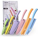 hecef Set Coltelli da Cucina Professionali - Colorati 6 pezzi - Antiaderenti Rainbow Sharp - da Chef con Coperture di Protezi