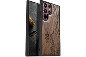 Carveit Funda de Compatible con Galaxy S22 Ultra Carcasa [Madera y Silicona Híbrido Funda] Absorción de Impacto para Samsung S22 Ultra Única estético Carcasa (Nogal-La Gran Ola de Kanagawa)