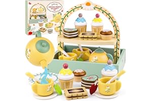 Airlab Set Tazzine Gioco per Servizio da Tè, Accessori Cucina Giocattolo in Legno per Bambini Bambina, Set Cibo Finto Giocattolo per Cucina Bambini, Regalo Bambino Compleanno Pasqua Halloween Natale