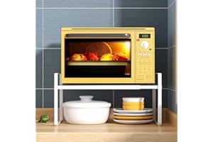 THINFAR Regal für Mikrowelle, multifunktionaler Organizer für Mikrowelle, 36 - 60 x 21 x 18 cm (Weiß)