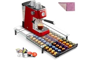 HEVOL Cassetto Porta Capsule per Nespresso,Coffee Machine Stand,Porta Capsule in Vetro Temperato,Capacità x 60 Capsule-Nero
