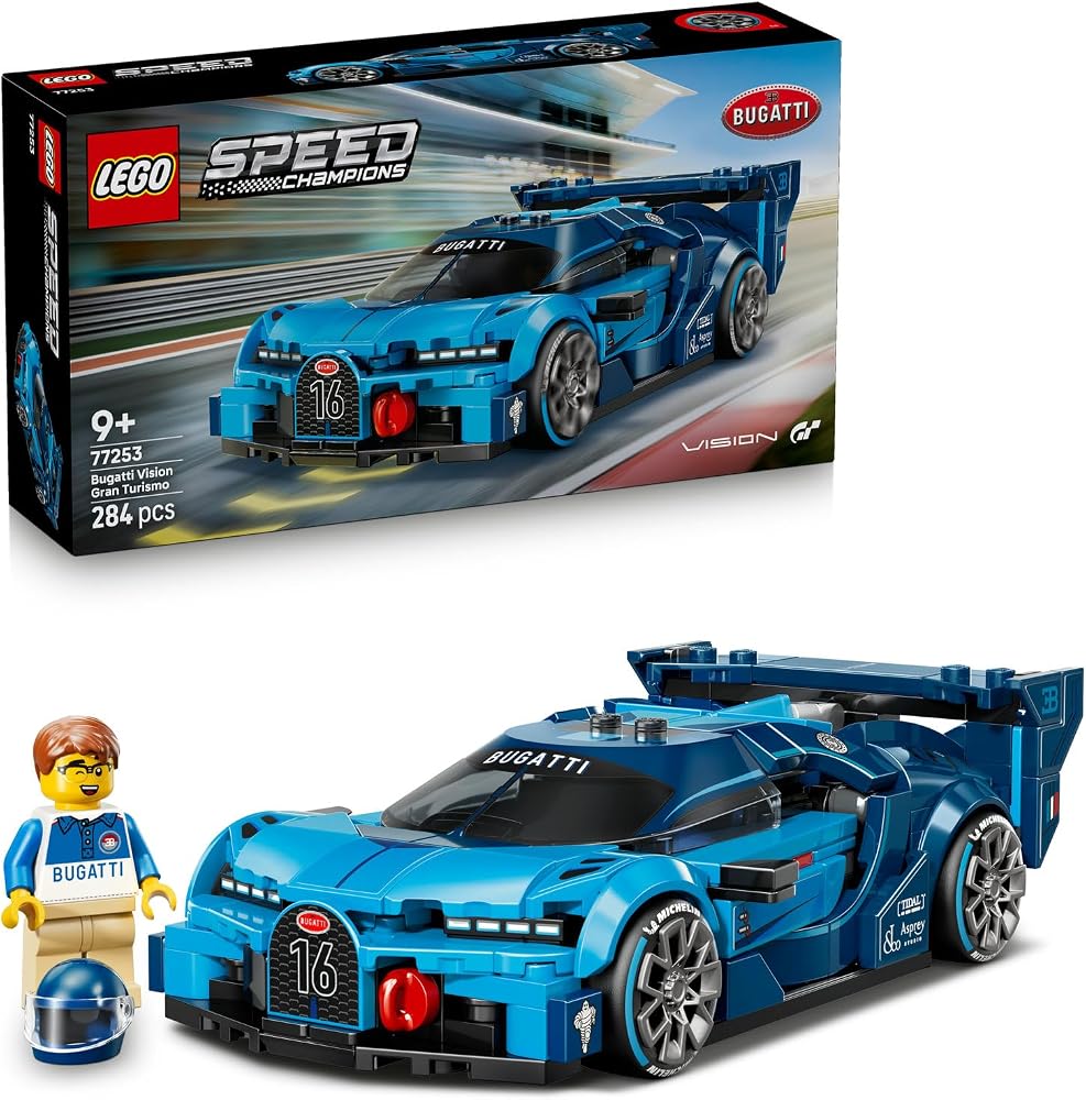 LEGO Speed Champions Bugatti Vision Gran Turismo Hiper Spor Araba 77253 | 9 Yaş ve Üzeri çocuklar için Bugatti Kıyafet Giyen Minifigür İçeren Yaratıcı Oyuncak Yapım Seti, Hediye Fikri (284 Parça)