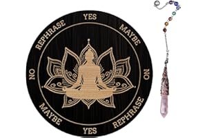 AHANDMAKER Lotus Buddha Pendulum Board, Dowsing Divination Metaphysical Message Board Wooden Carven Board with Crystal Pendulum Necklace Divination for Witchcraft Wiccan Altar Supplies Kit, 7.8 Inch