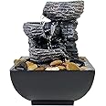 THE WHITE SHOP Tabletop Fountain Rock Waterfall Function with LED Light Rotating Ball, Indoor Zen Meditation Desktop Fountain Includes Natural River for Home and Office Decoration