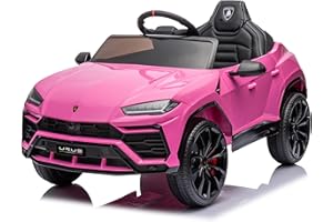 FINOOS Lambo Urus Voiture électrique pour Enfants, Licence d'origine, Batterie, Portes à Ouverture Verticale, 2 Moteurs, Batterie 12 V, télécommande 2,4 GHz (Rose)
