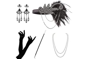 Atuka Anni '20 Accessori Gatsby 1920 Costumi Charleston Set Costume della Falda per Le Donne Flapper Fascia, Collana, Guanti, Orecchini, Porta Sigarette Grandi Roaring 20s