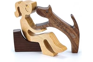 MidingChai Holzfiguren Deko mit Holzfigur Hund, Holzschnitzerei Geschenke für Hundebesitzer, Familien-Welpe Holzschnitzerei Ornamente, Holz Geschenk Hundebesitzer Frau